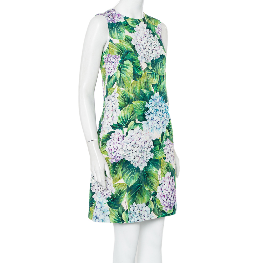 

Dolce & Gabbana Green Floral Jacquard Sleeveless Shift Dress