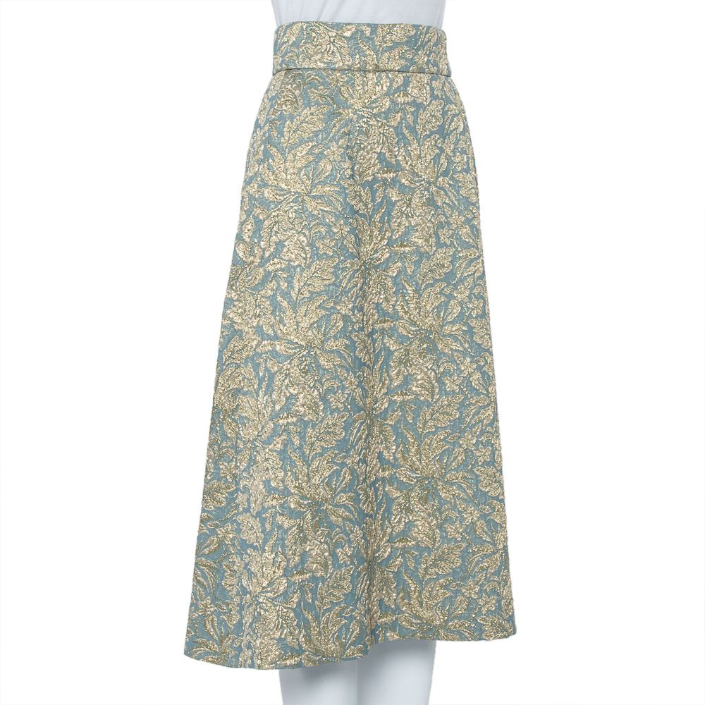 

Dolce & Gabbana Green Metallic Floral Jacquard A-Line Midi Skirt