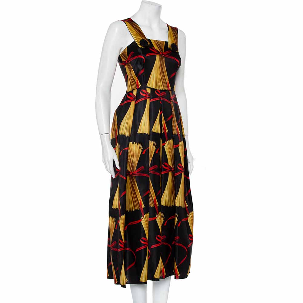 

Dolce & Gabbana Black Spaghetti Print Silk Organza Midi Dress