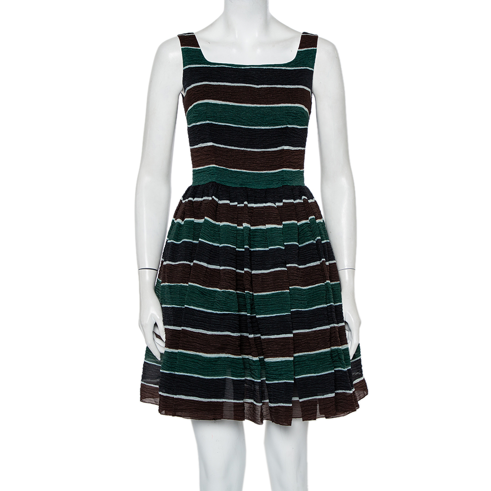 

Dolce & Gabbana Multicolor Striped Textured Silk Pleated Mini Dress