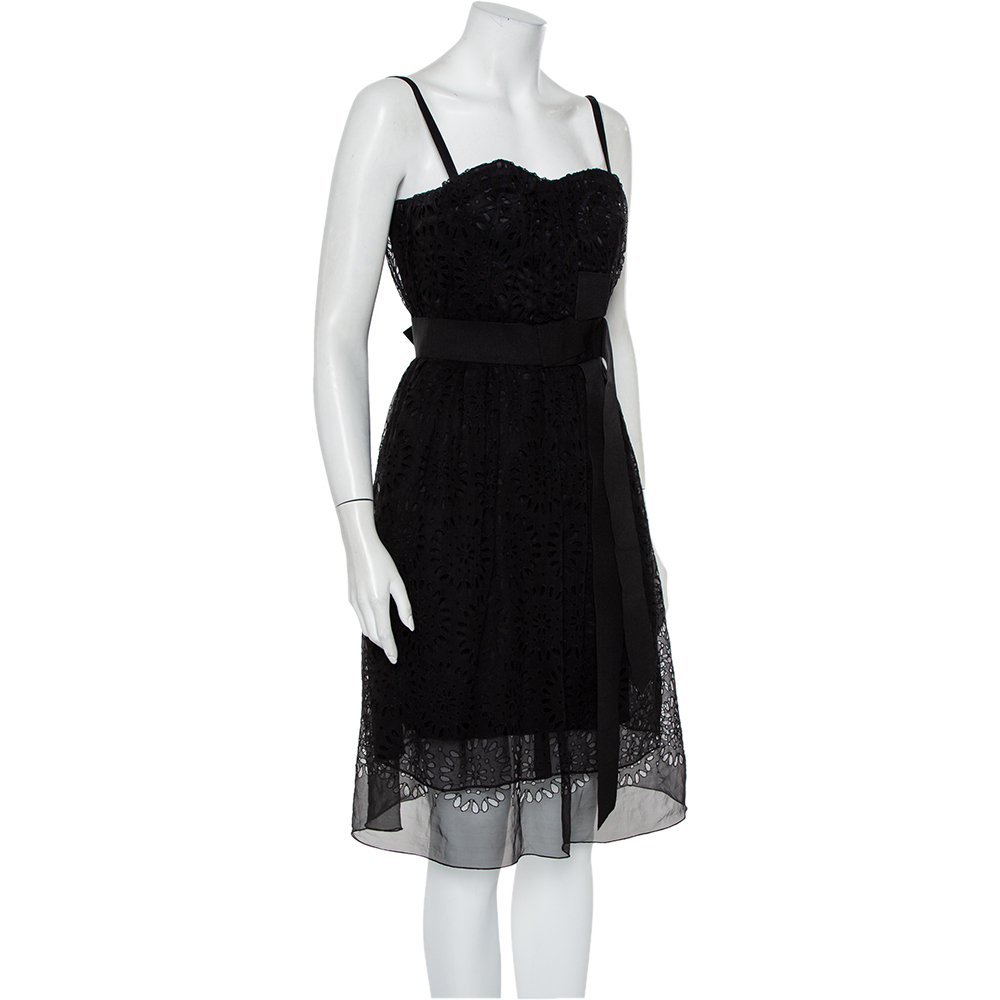 

Dolce & Gabbana Black Cutwork Chiffon Bustier Detail Sleeveless Midi Dress