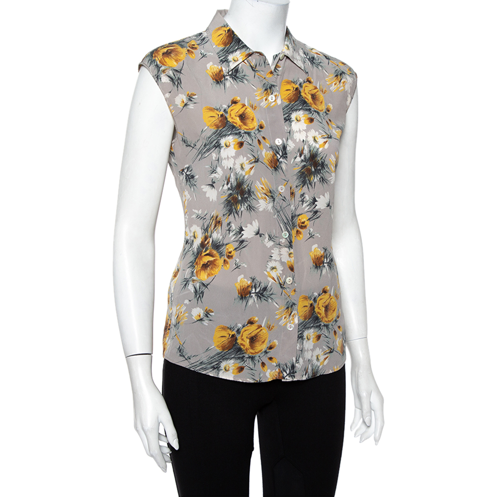 

Dolce & Gabbana Grey Floral Printed Silk Sleeveless Shirt