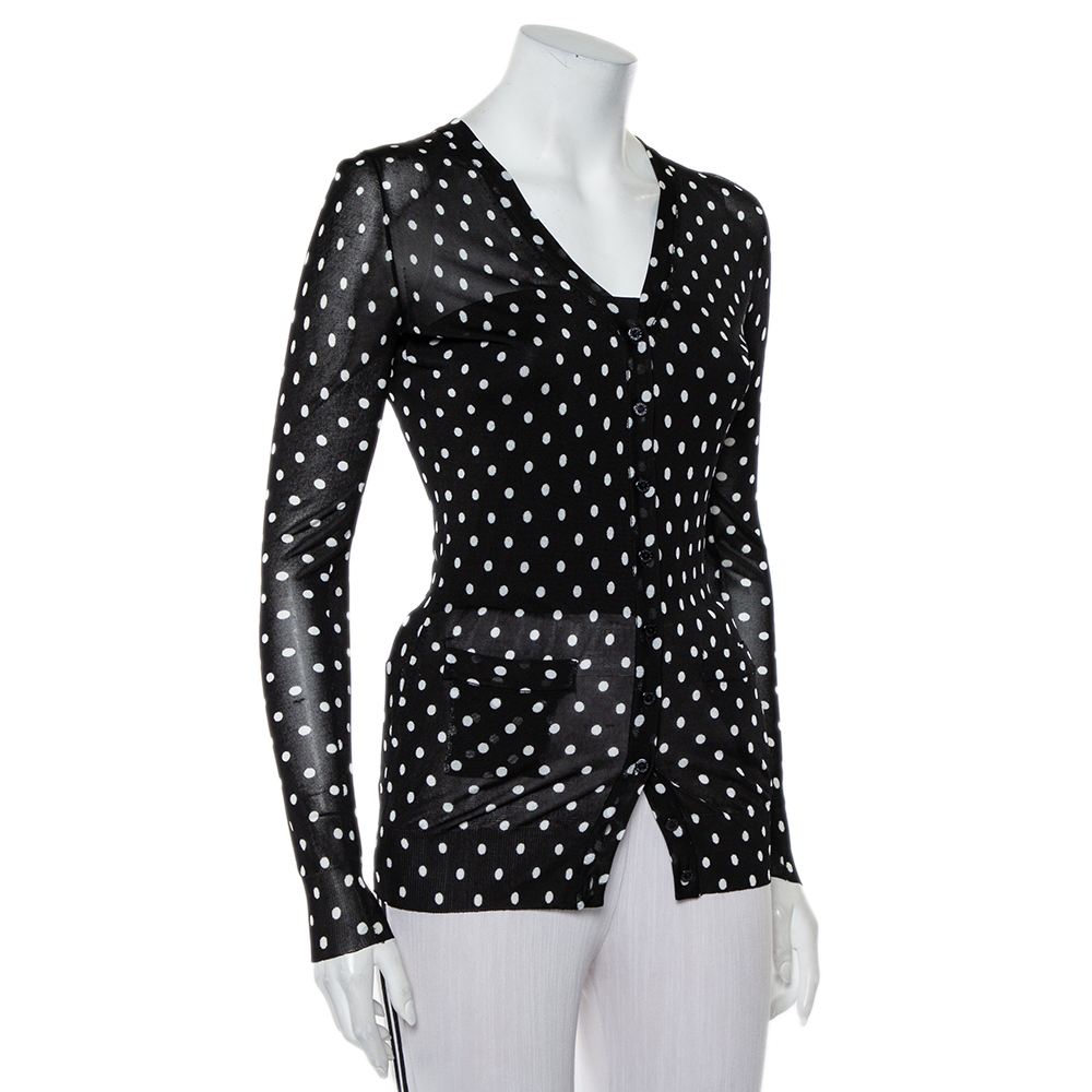 

Dolce & Gabbana Black Polka Dot Knit Button Front Cardigan