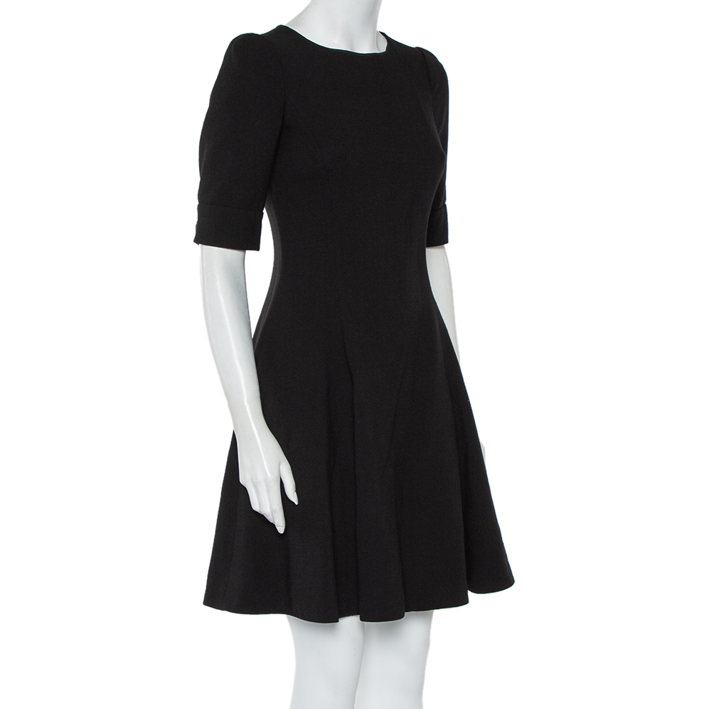

Dolce & Gabbana Black Wool Crepe Short Sleeve A-Line Dress