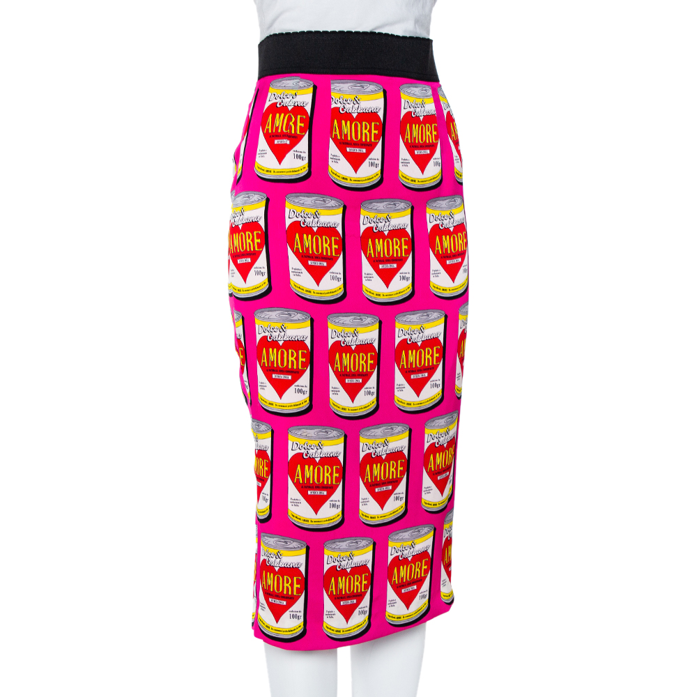 

Dolce & Gabbana Pink Amore Printed Silk Pencil Skirt
