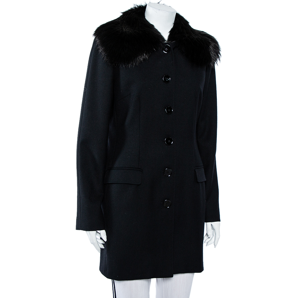 

Dolce & Gabbana Black Wool & Fur Collar Button Front Coat