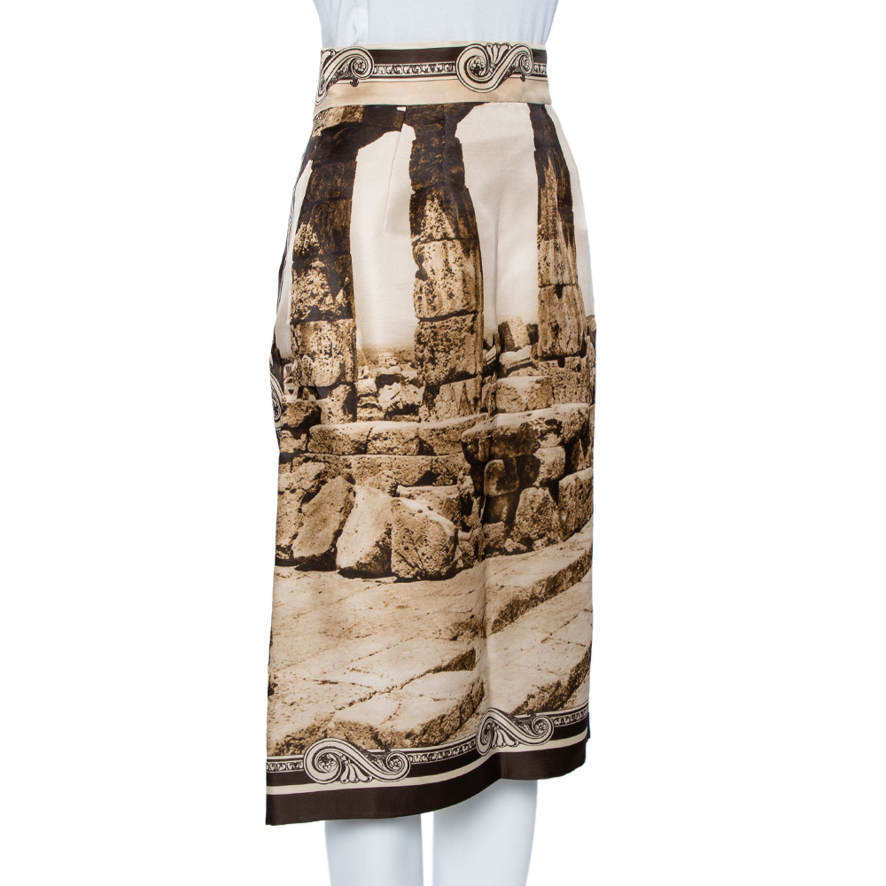 

Dolce & Gabbana Beige Ancient Roman Print Silk Organza Midi Skirt