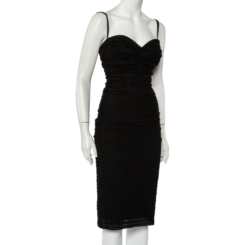 

Dolce & Gabbana Black Knit Ruched Midi Dress