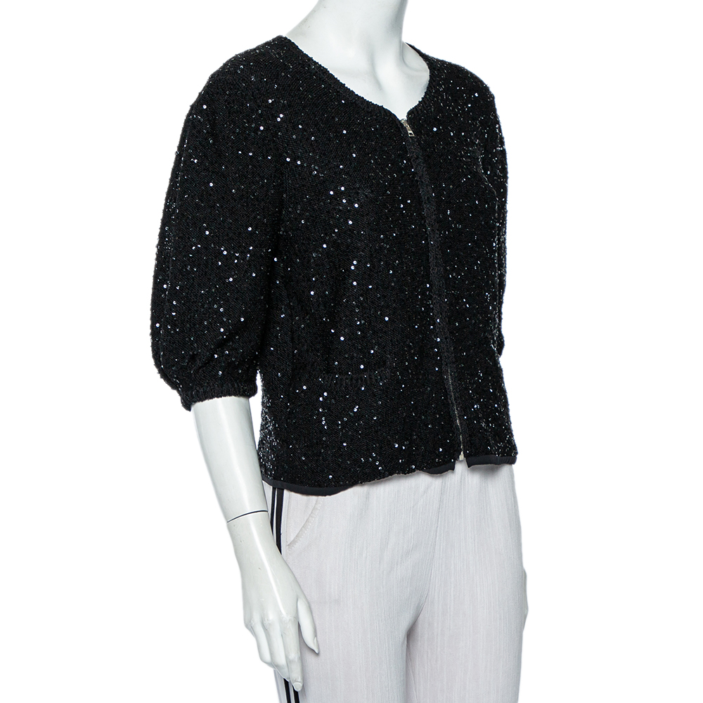 

Dolce & Gabbana Black Sequin Embellished Knit Zip Front Jacket