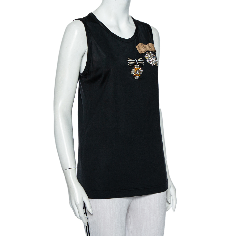 

Dolce & Gabbana Black Cotton Embellished Detail Tank Top