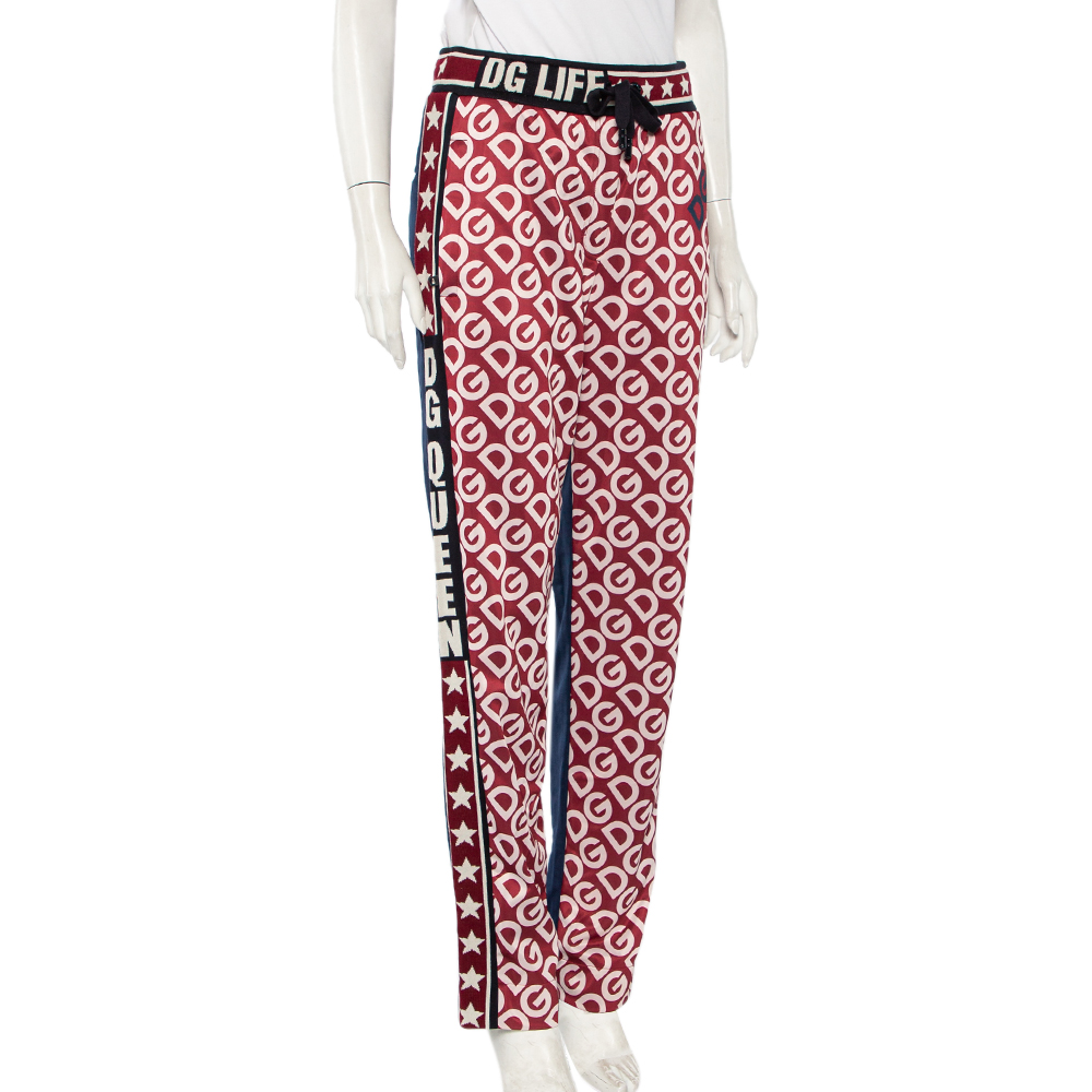

Dolce & Gabbana Bicolor Mania Printed Jersey & Logo Intarsia Knit Trim Track Pants, Burgundy