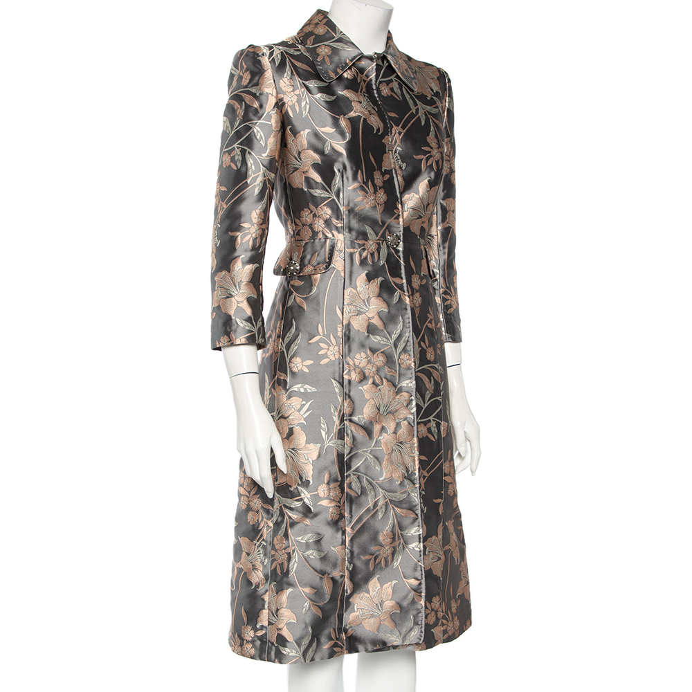 

Dolce & Gabbana Grey Floral Jacquard Satin Button Front Coat
