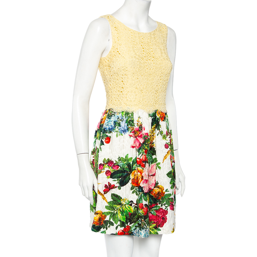 

Dolce & Gabbana Yellow Lace & Floral Jacquard Mini Dress