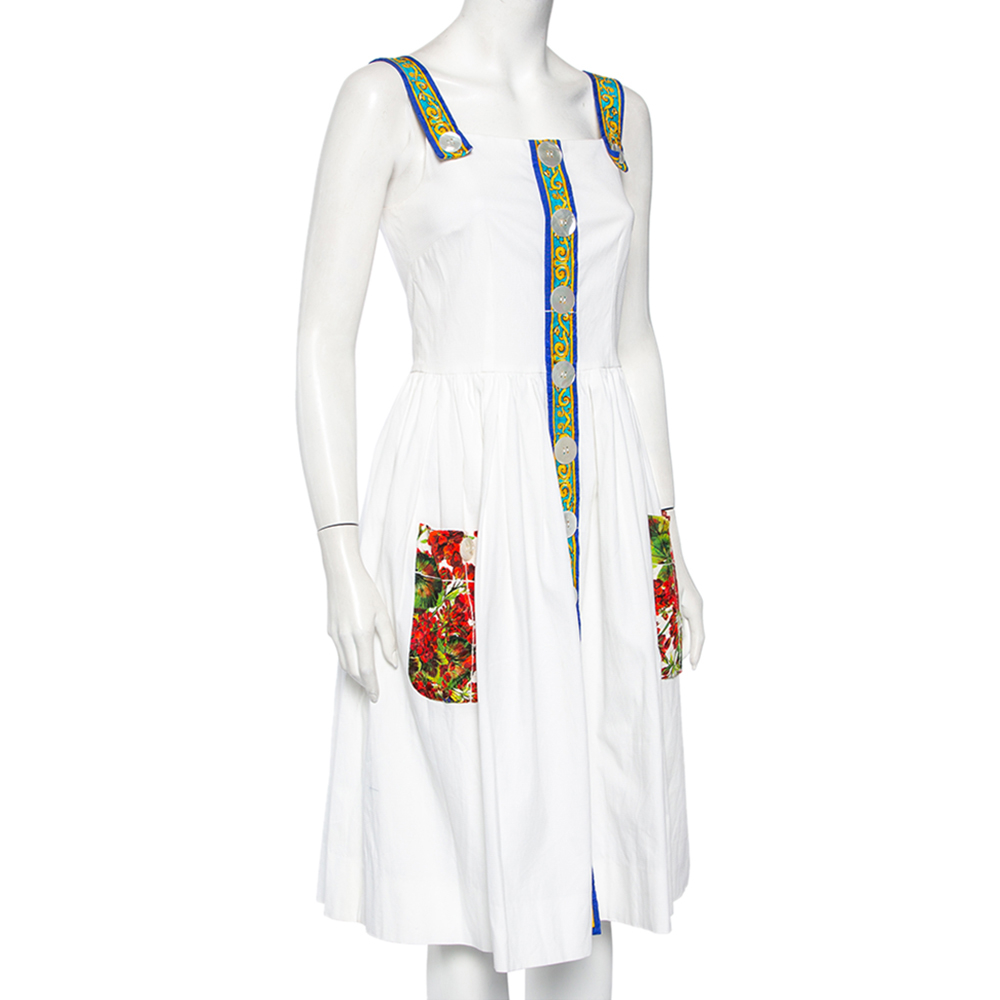 

Dolce & Gabbana White Cotton Contrast Detail Sleeveless Midi Dress