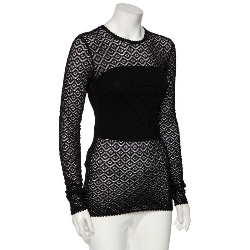 

Dolce & Gabbana Black Perforated Knit Long Sleeve Tunic