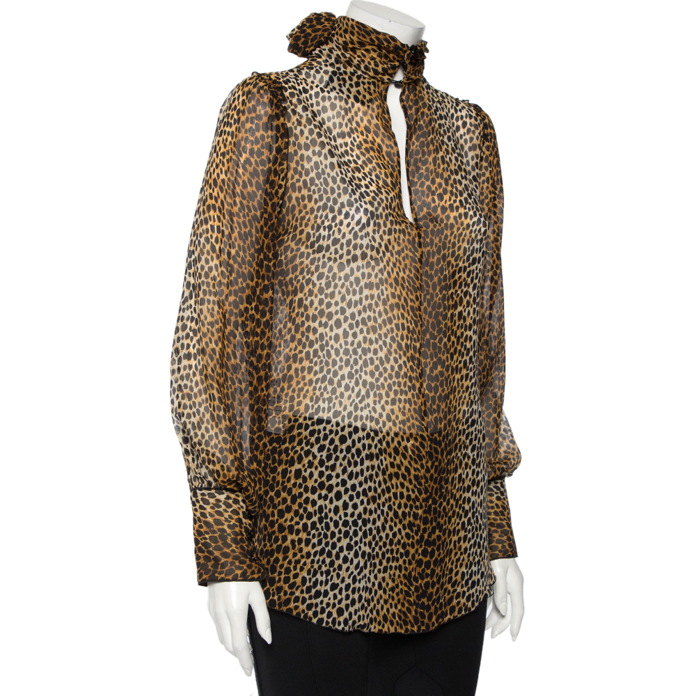 

Dolce & Gabbana Leopard Print Silk Turtle Neck Blouse, Multicolor