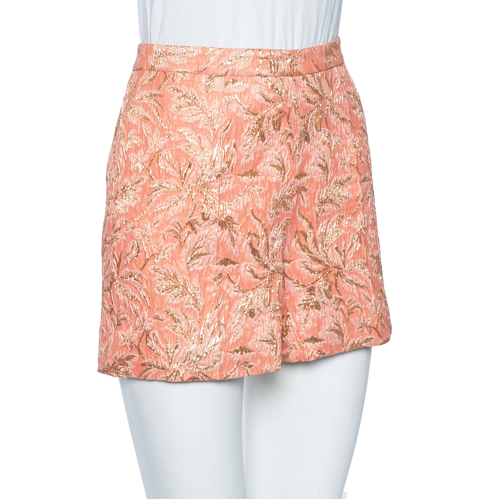 

Dolce & Gabbana Peach Brocade Silk High Waist Shorts, Pink