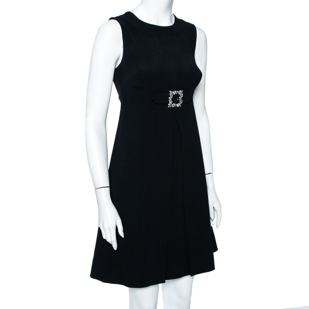 

Dolce & Gabbana Black Crepe Embellished Buckle Detail A-line Dress