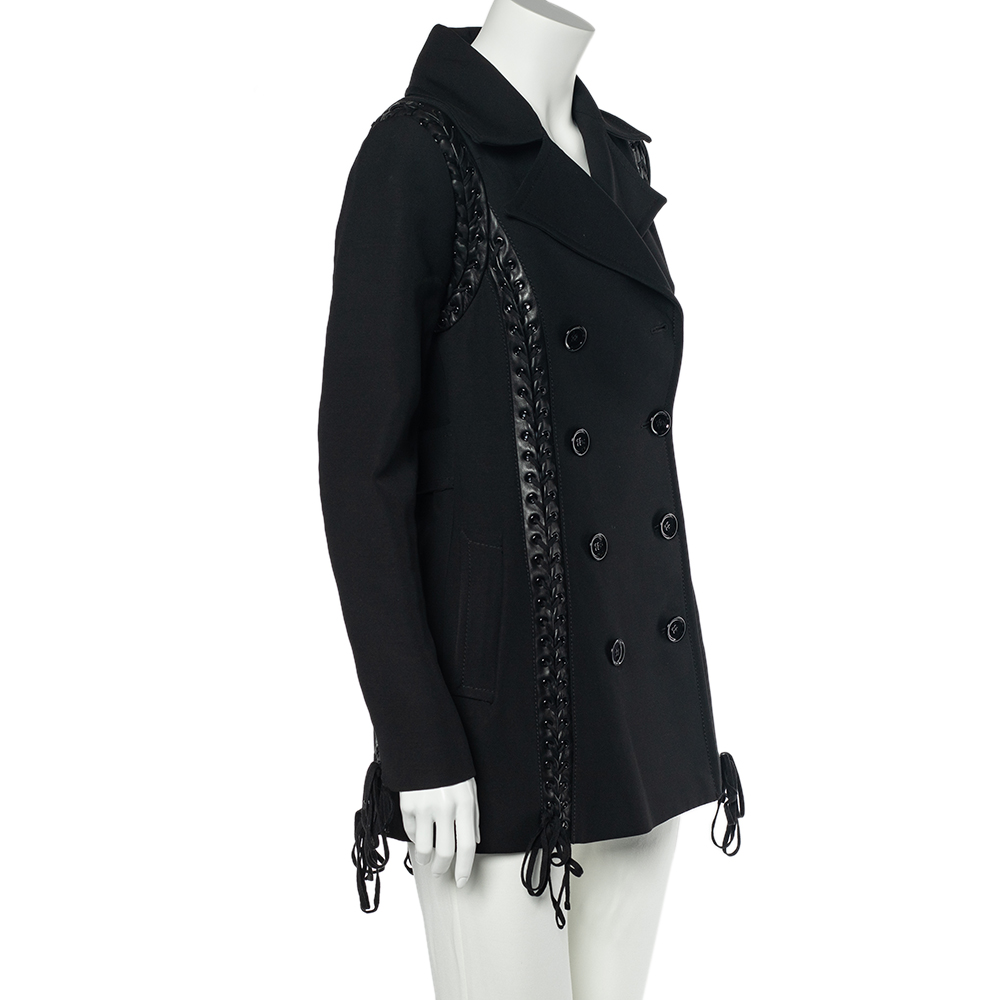 

Dolce & Gabbana Black Wool Lace Up Detail Double Breasted Overcoat