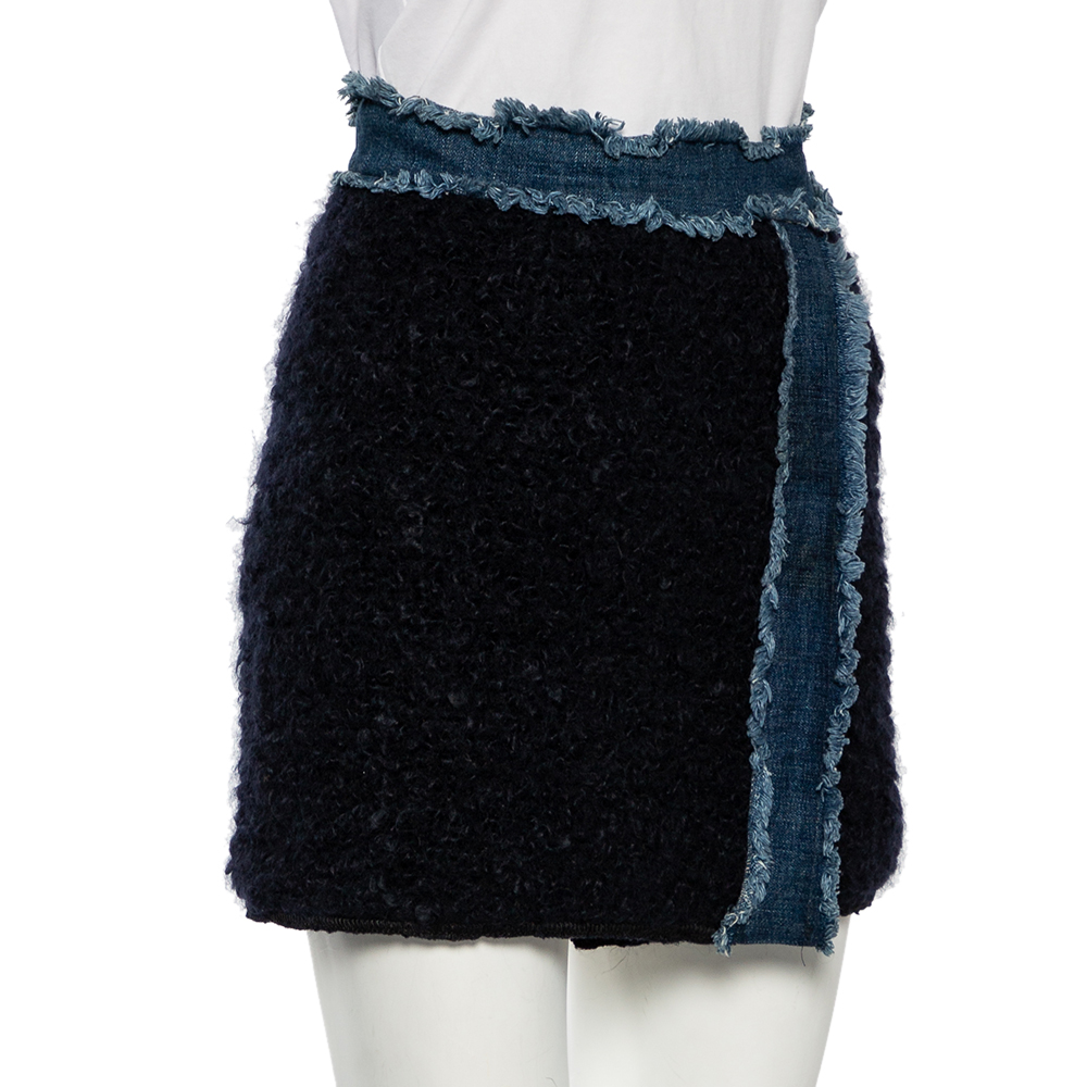 

D&G Navy Blue Mohair Denim Trim Detail Button-Up Mini Skirt
