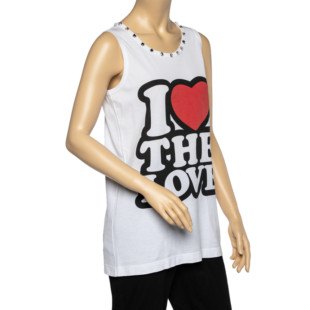 

Dolce & Gabbana White Cotton Embellished Neck Printed Top