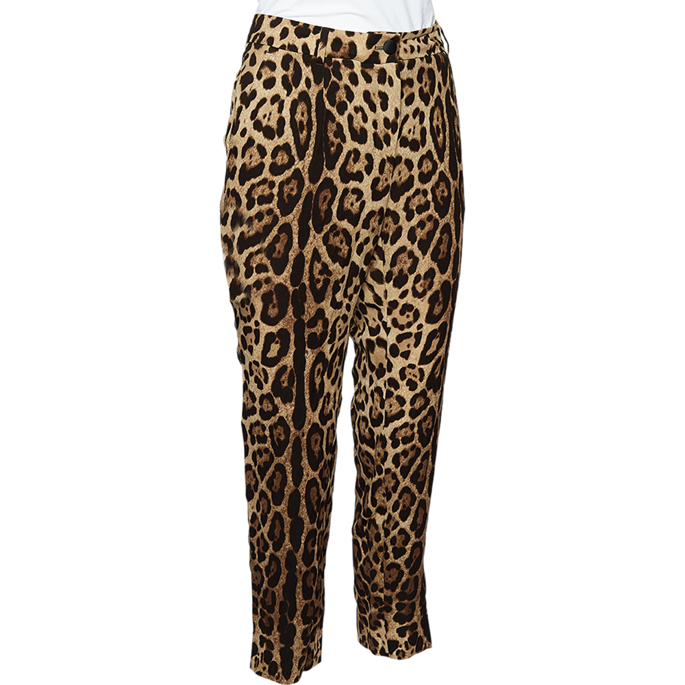 

Dolce & Gabbana Brown Animal Printed Silk Tapered Leg Trousers