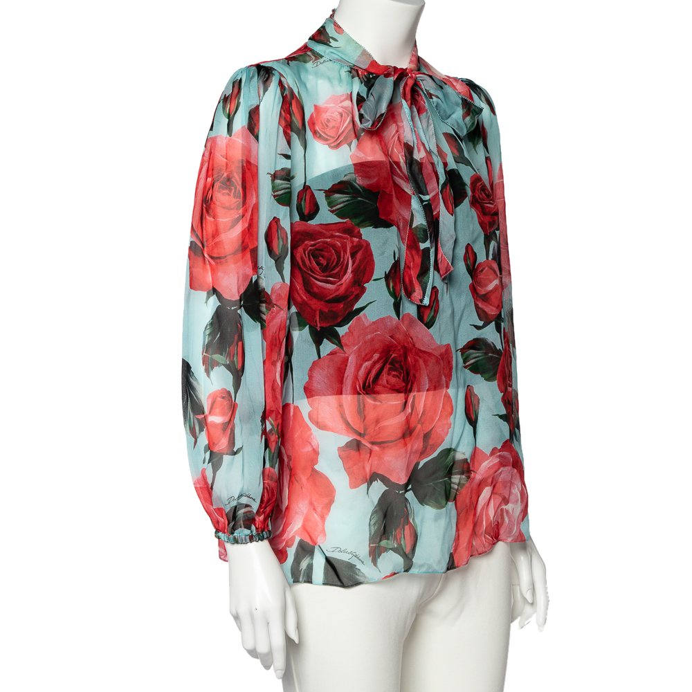 

Dolce & Gabbana Multicolor Floral Printed Silk Bow Tie Detail Top