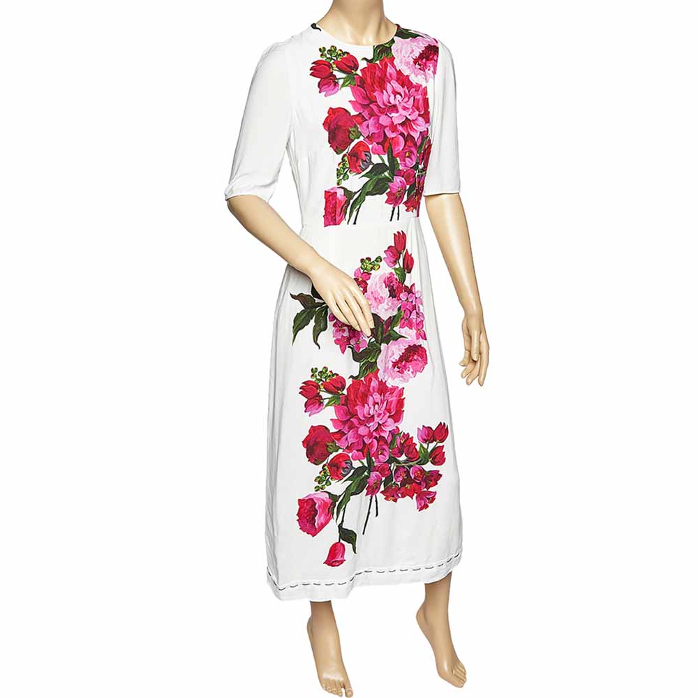 

Dolce & Gabbana White Floral Printed Crepe Midi Dress
