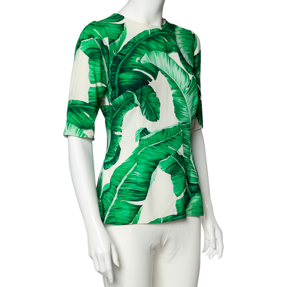 

Dolce & Gabbana White Banana Leaf Printed Crepe Top