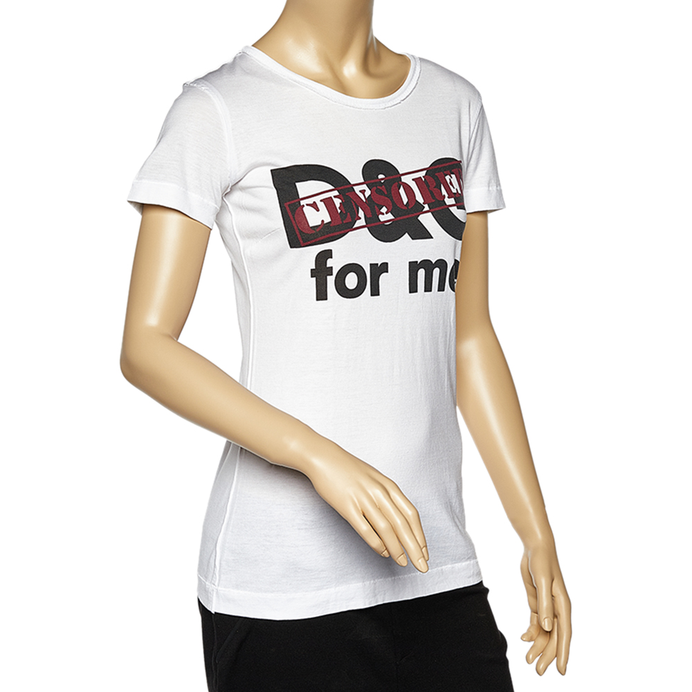 

Dolce & Gabbana White Logo Censored Cotton Round Neck T-Shirt