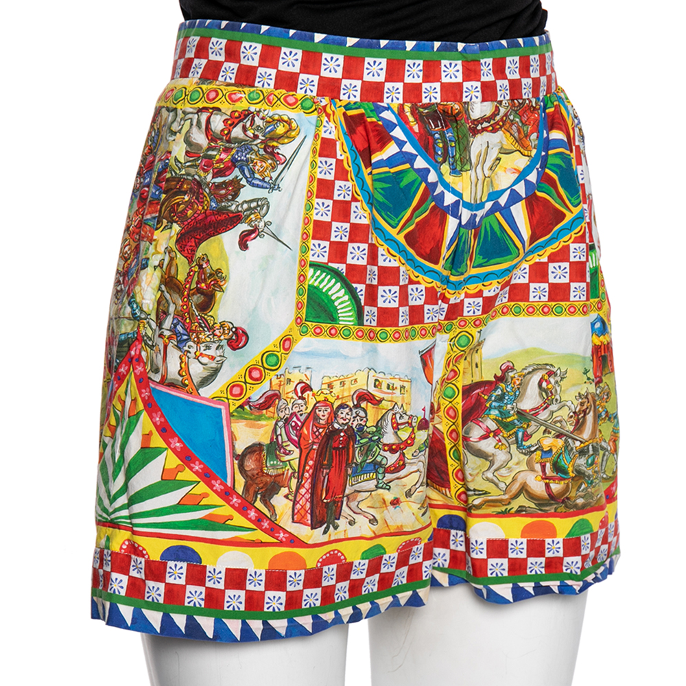 

Dolce & Gabbana Multicolored Printed Cotton Carretto High Waisted Shorts, Multicolor