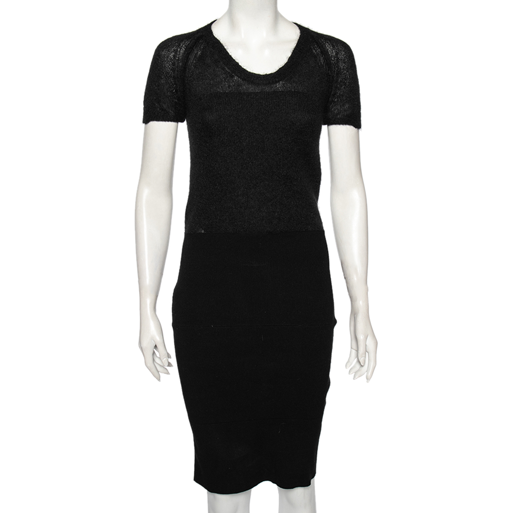 

Dolce & Gabbana Black Wool And Knit Bodycon Skirt Detailed Midi Dress