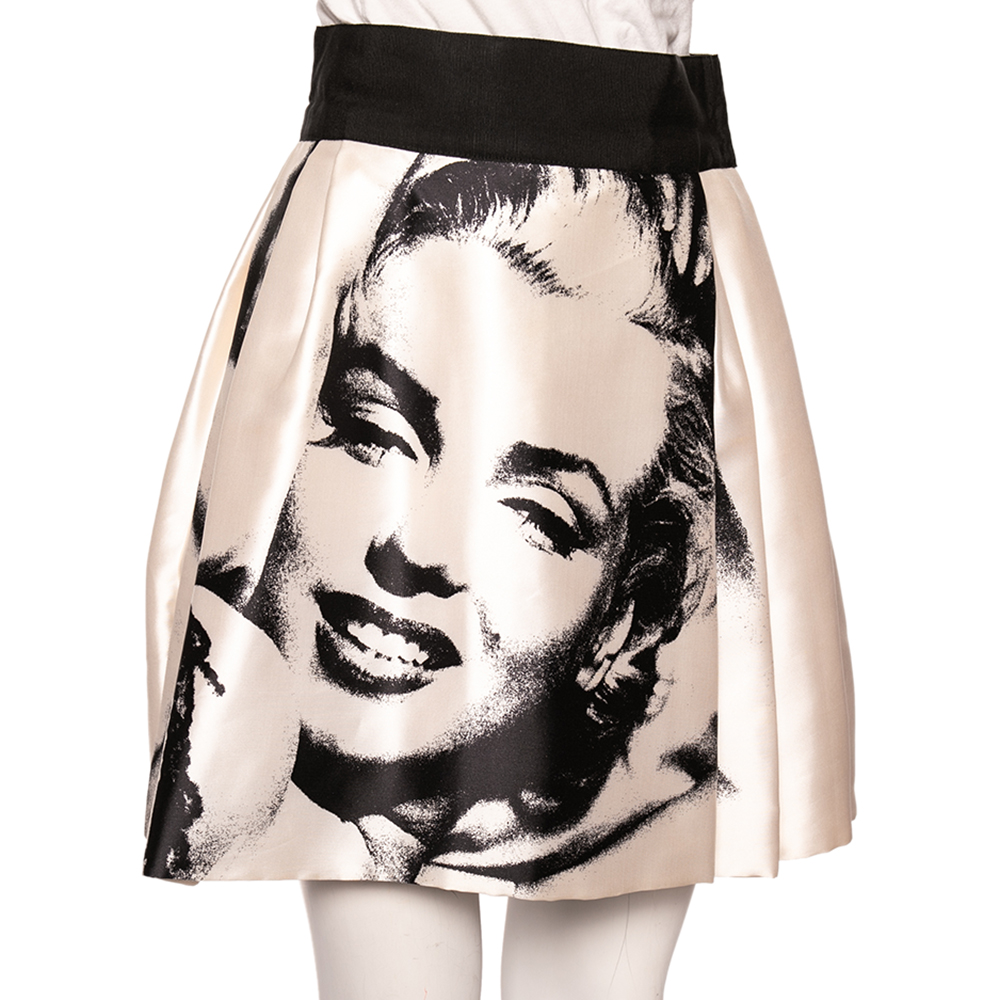 

Dolce & Gabbana Monochrome Marilyn Monroe Face Print Silk Pleated Skirt, Cream