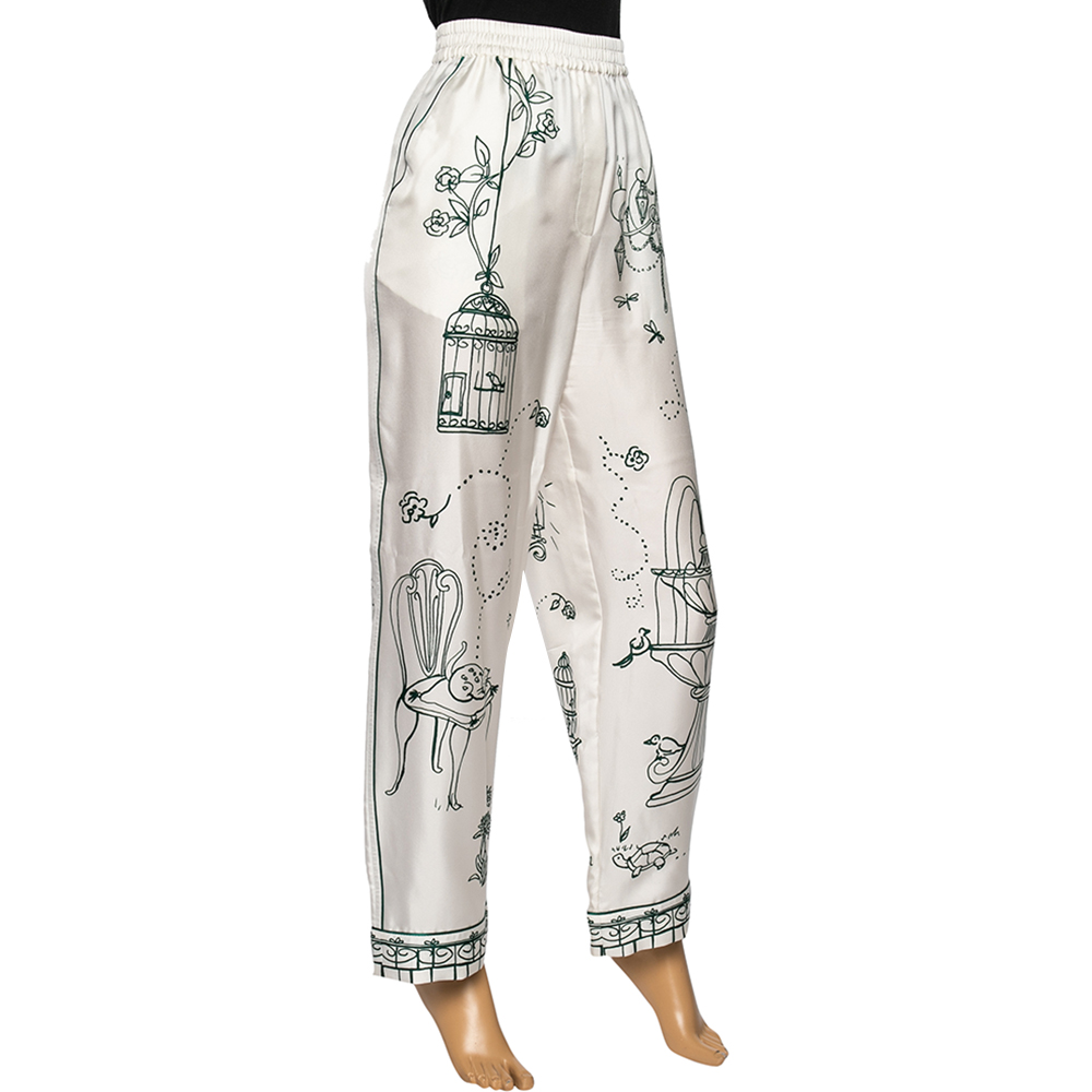 

Dolce & Gabbana White Victorian Garden Printed Silk Twill Pants