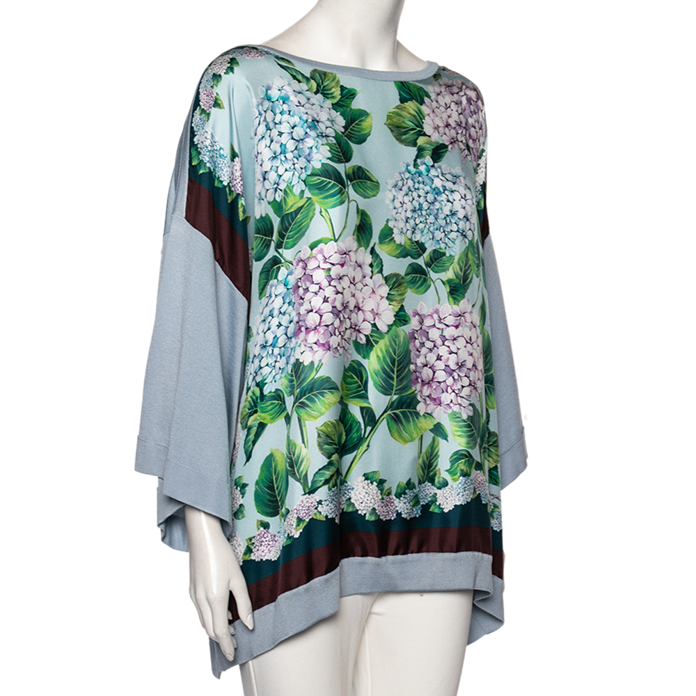 

Dolce & Gabbana Light Blue Floral Print Silk Oversized Top