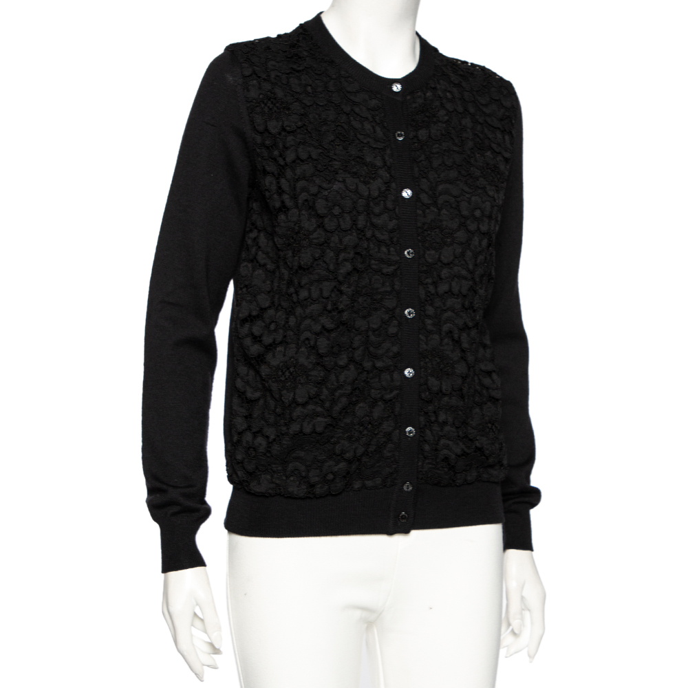 

Dolce & Gabbana Black Wool Floral Embroidered Button Front Cardigan