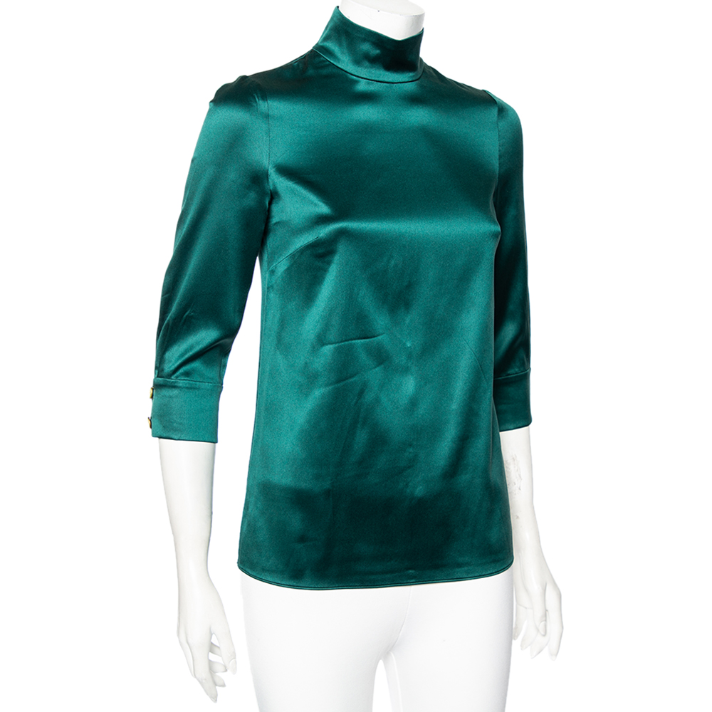 

Dolce & Gabbana Dark Green Silk Satin High Neck Top