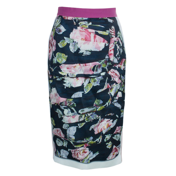 مملوكة مسبقًا تنورة دولتشي آند غابانا حرير مورد بكشكشة M