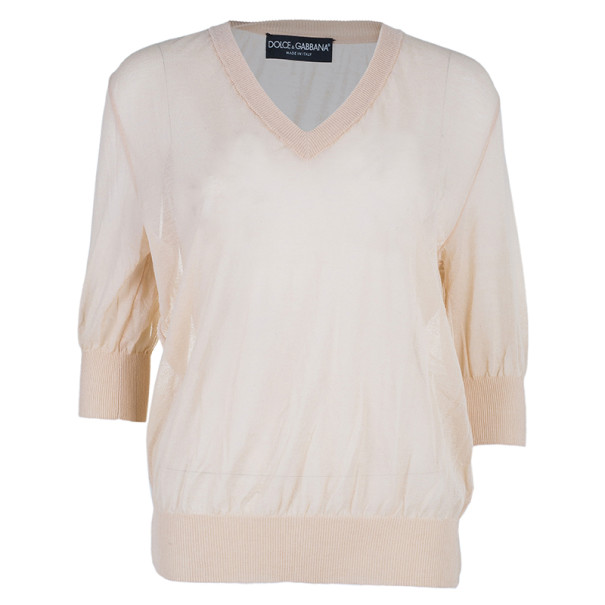 مملوكة مسبقًا Dolce and Gabbana Peach Knit V-Neck Sweater S