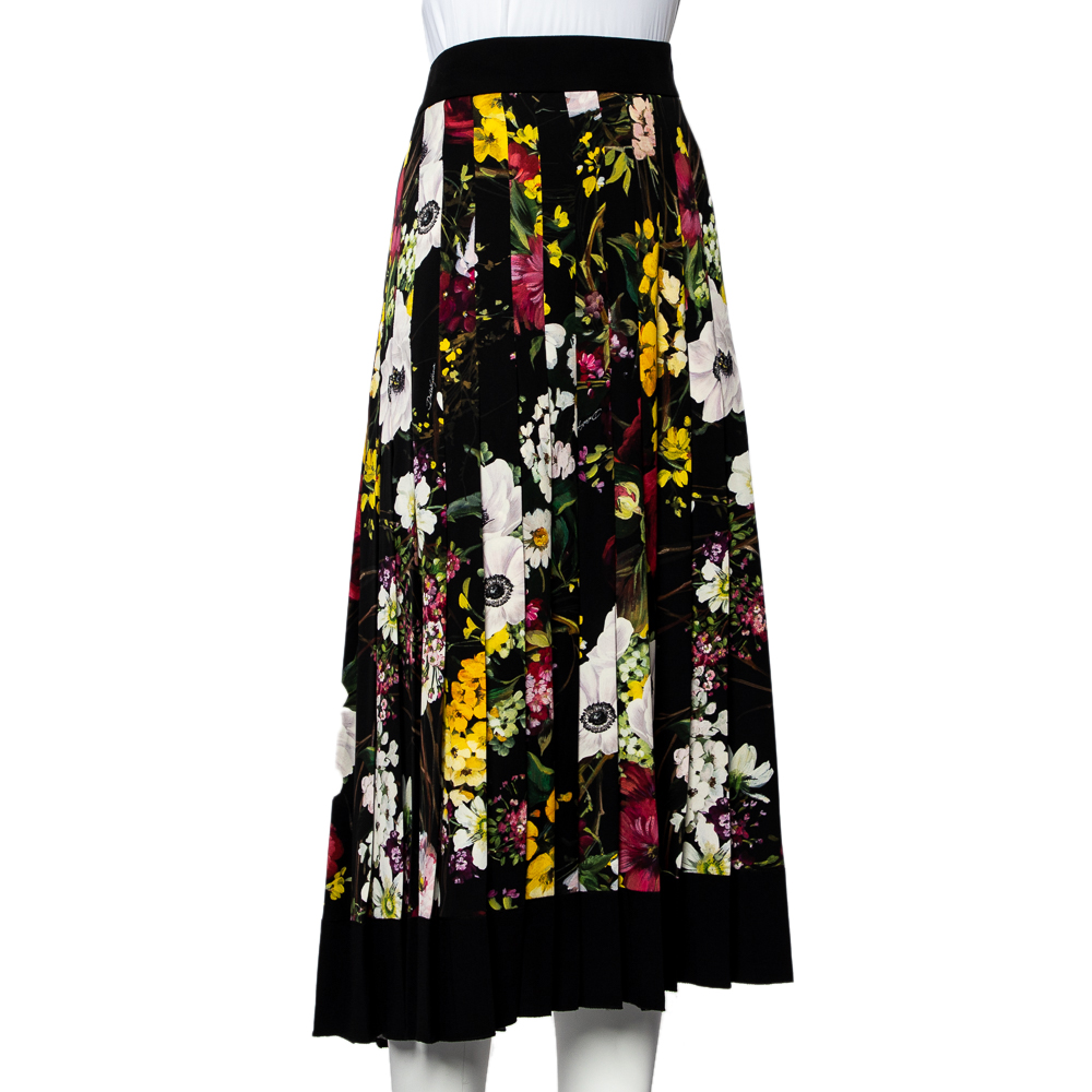 

Dolce & Gabbana Black Silk Crepe Pleated Midi Skirt