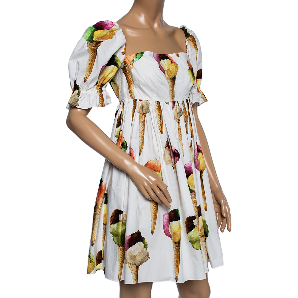 

Dolce & Gabbana White Ice Cream Printed Cotton Mini Dress