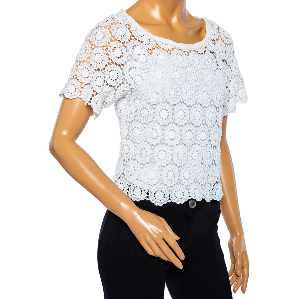 

Dolce & Gabbana White Crochet Lace Short Sleeve Top