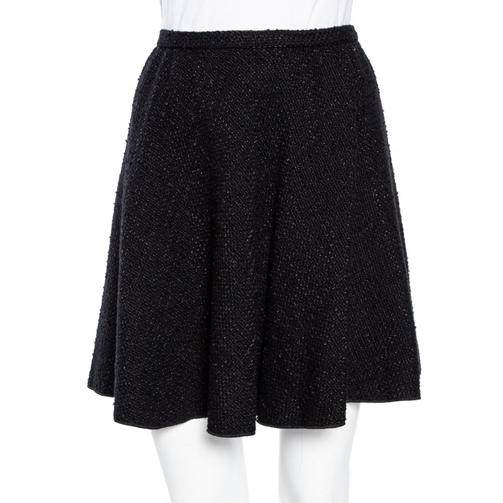 

Dolce & Gabbana Black Wool Tweed Flared Short Skirt