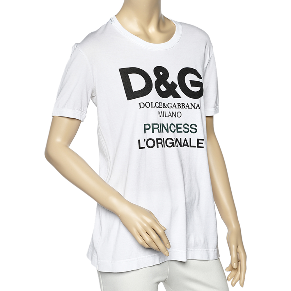 

Dolce & Gabbana White Logo Printed Cotton T-Shirt