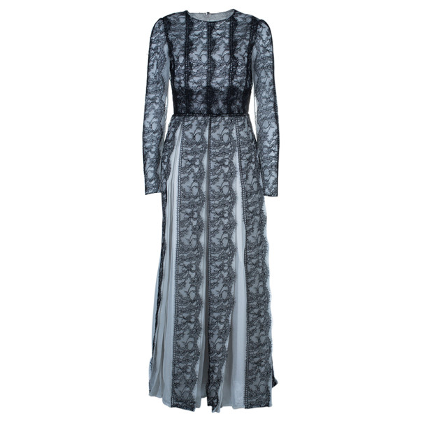 مملوكة مسبقًا Dolce and Gabbana Monochrome Lace Silk Blend Organza Gown M
