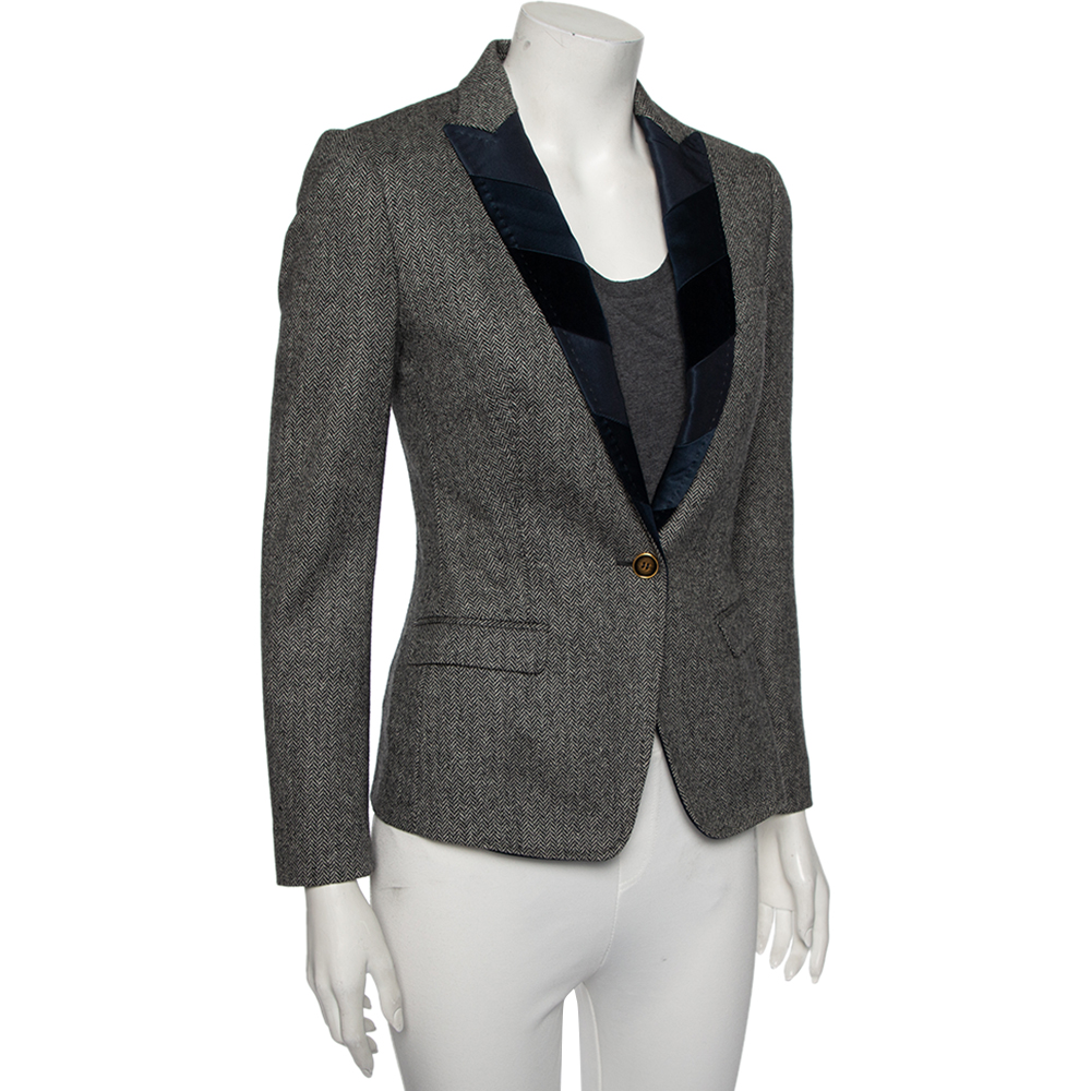 

Dolce & Gabbana Grey Wool & Silk Trimmed Lapel Single Breasted Blazer