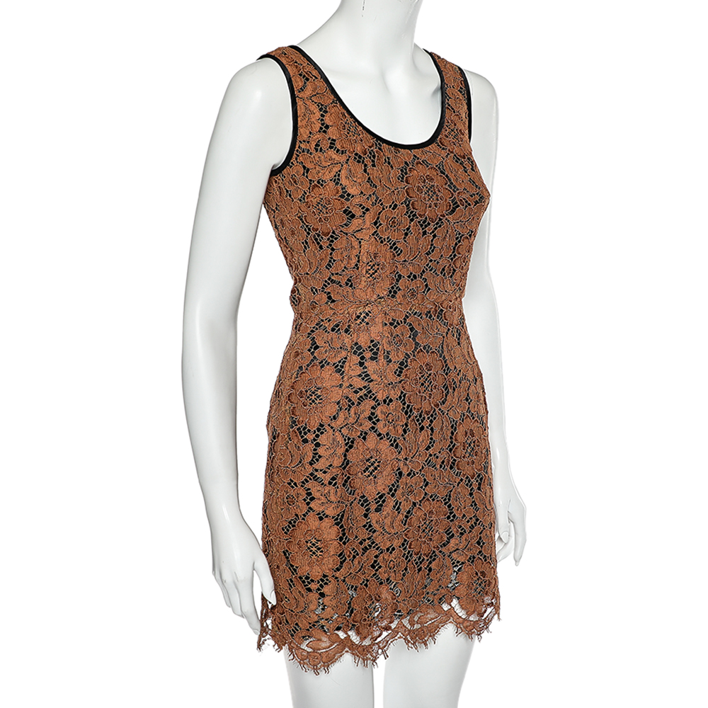 

Dolce & Gabbana Brown Floral Lace Sleeveless Short Dress