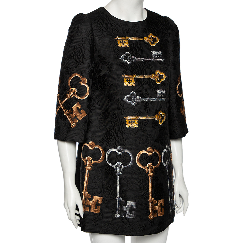 

Dolce & Gabbana Black Key Print Silk Jacquard Oversized Dress