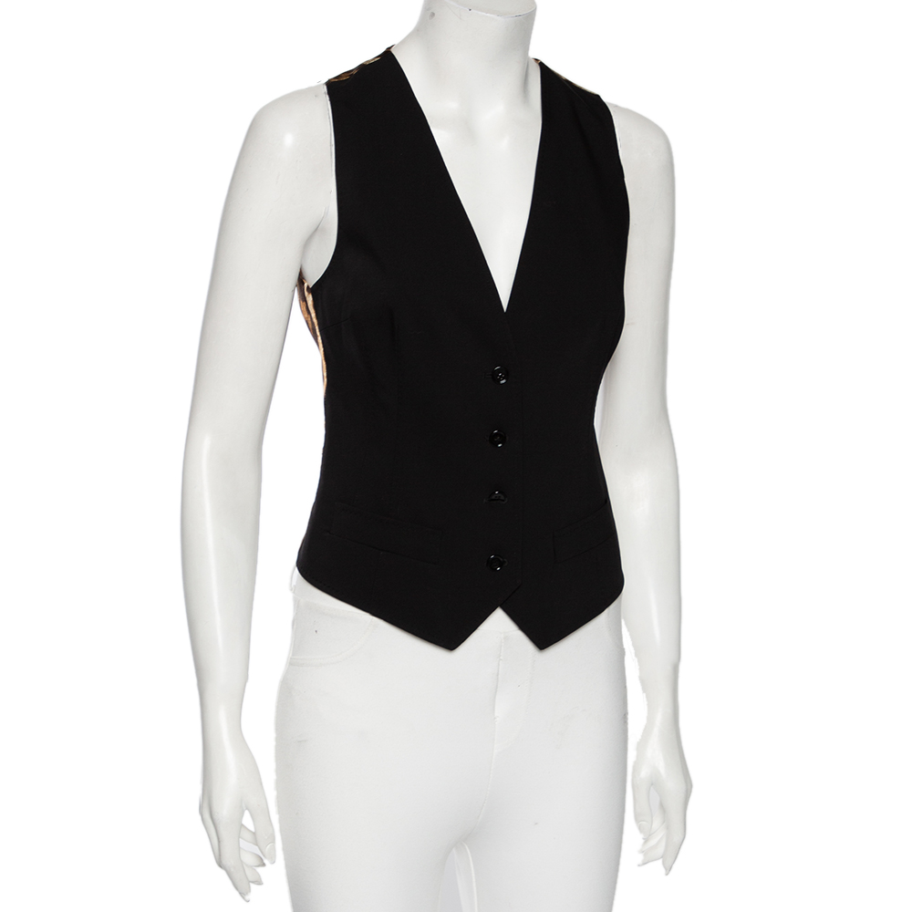 

Dolce & Gabbana Black & Leopard Print Wool Button Front Waistcoat