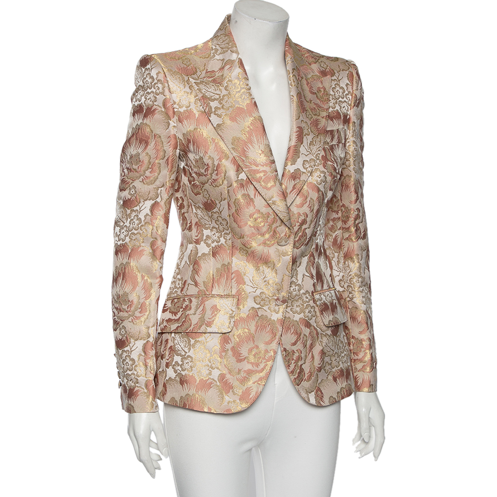 

Dolce & Gabbana Pink Floral Brocade Single Breasted Blazer